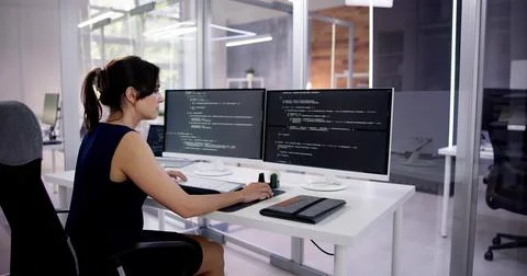 Programmer Woman Coding Stock Photos
