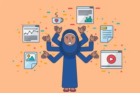 Programmer at work arab female seo specialist coding Stock Illustration