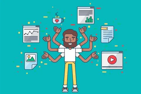 Programmer at work arab male seo specialist coding Stock-Illustration