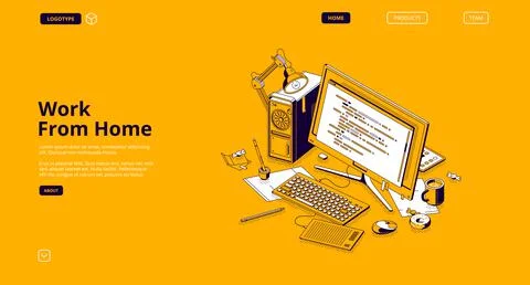 Programmer work from home isometric landing page Stock Illustration