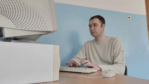 Programmer At Work. Retro Computer Stock Footage 126094125