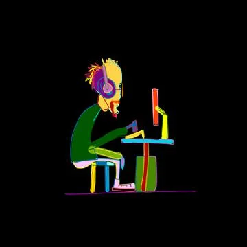 Programmer at work, sketch for your design Stock-Illustration