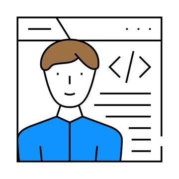 Programmer worker flat icon color illustration Illustrazione stock
