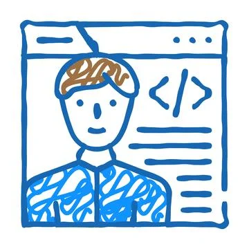 Programmer worker flat icon doodle illustration 스톡 일러스트