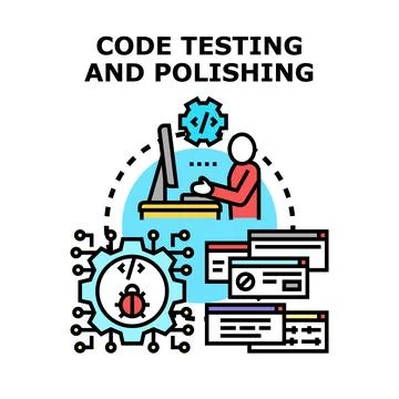 Programmer working on code testing and debugging process Stock Illustration
