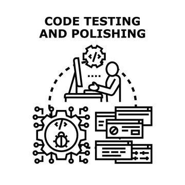 Programmer working on code testing and debugging process Stockillustratie