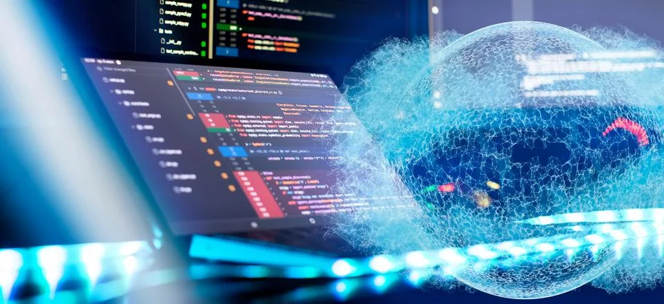 Programmer working on computer code, developer of software applications and I Foto stock