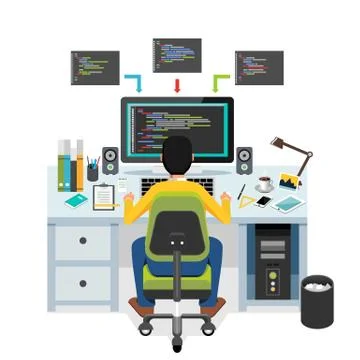 Programmer working on computer. Stock-Illustration