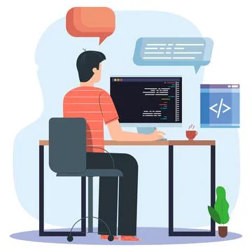 PROGRAMMER WORKING ON COMPUTER Stock-Illustration