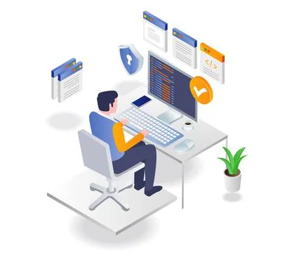 Programmer working on computer Stock-Illustration