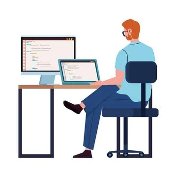 Programmer working with computers 库存插图