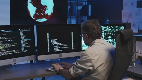 Programmer Working in Cybersecurity Office Stock-Footage 232017489