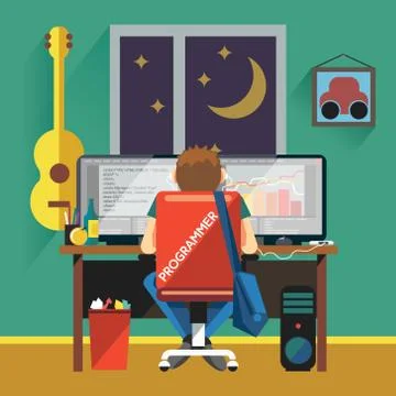 Programmer working at Desktop Computer Stock-Illustration