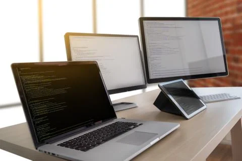 Programmer working Developing programming technologies Web Design Online Tech Fotos de archivo