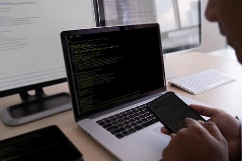 Programmer working Developing programming technologies Web Design Online Tech 스톡 사진