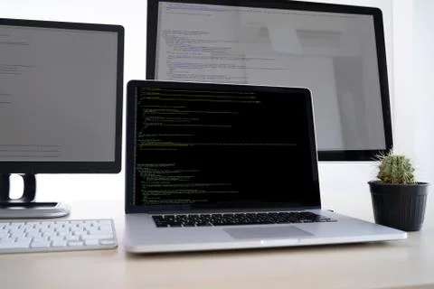 Programmer working Developing programming technologies Web Design Online Tech 스톡 사진