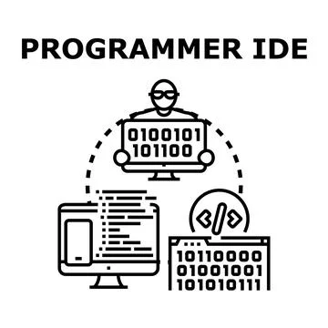 Programmer working developing software in integrated development environment Stock Illustration
