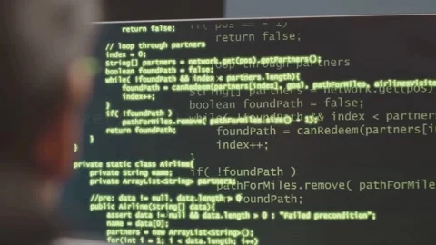 Programmer Working with Encrypted Code in Dark Office Stock Footage 321379062