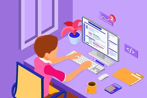 Programmer working at Home Office Stock Illustration