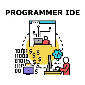 Programmer working with ide creating income digital product Illustrazione stock