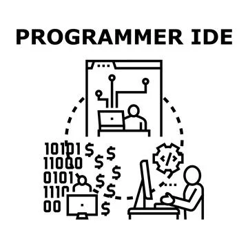 Programmer working with ide creating income digital product Stock Illustration