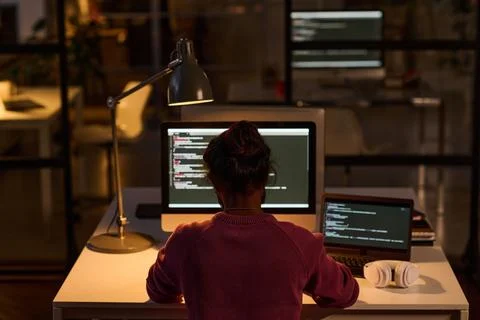 Programmer working in IT office during deadline Stock Photos