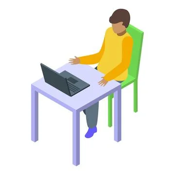 Programmer working with laptop at desk, isometric view Stockillustratie