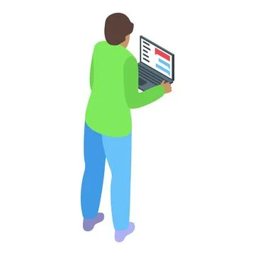 Programmer working with laptop showing code editor, developing software, an.. Stock Illustration