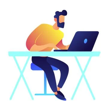 Programmer working on laptop vector illustration. Stock-Illustration
