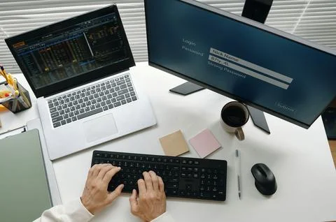 Programmer Working With Metadata On Computer 스톡 사진