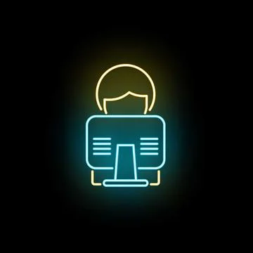 Programmer working neon line creating digital solutions Stock Illustration