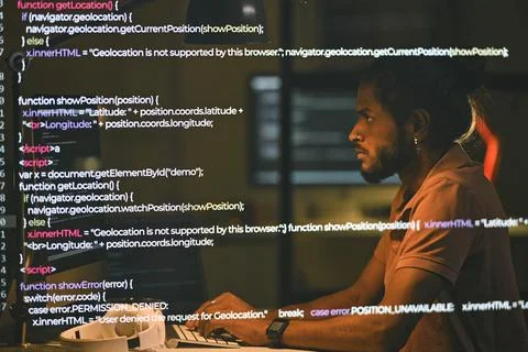Programmer working with security codes till late night Stock Photos