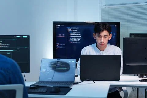 Programmer Working on Software Development and Artificial Intelligence Stock Photos