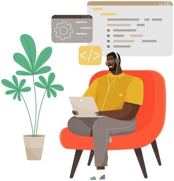 Programmer working on web development on computer. Concept of script coding and Stock Illustration