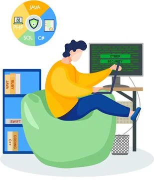 Programmer working on web development on computer. Concept of script coding and Stock Illustration