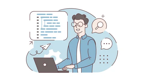 Programmer working on web development on PC. Software developers. 2d animation Stock Footage 170567349