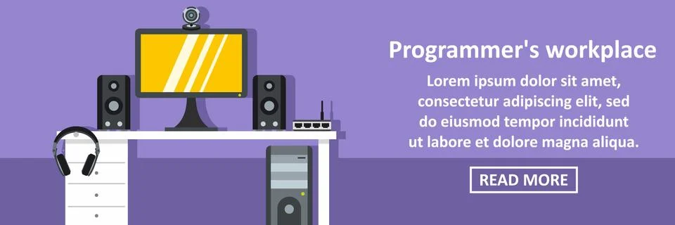 Programmer workplace banner horizontal concept Illustrazione stock