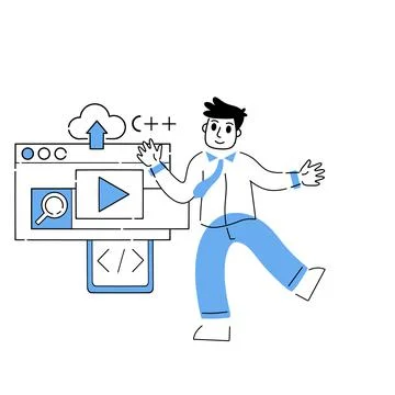 Programmer works with code and interface Stock Illustration