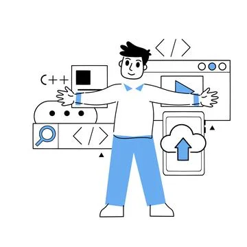 Programmer works with code and interface Stock-Illustration