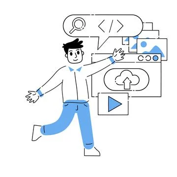 Programmer works with code and interface of application 库存插图