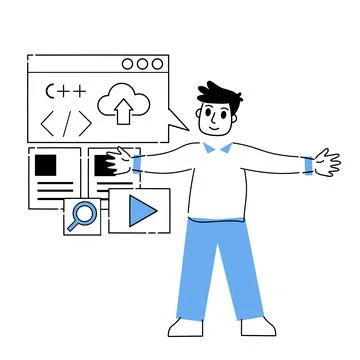 Programmer works with code and interface. Choosing Digital profession Stock Illustration