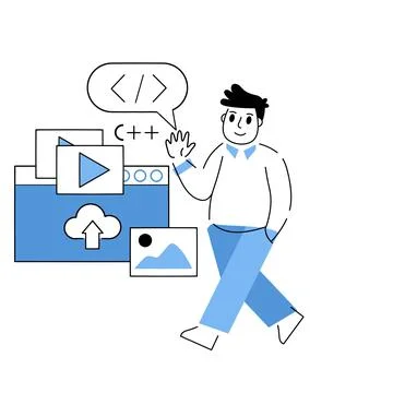 Programmer works with code and interface 스톡 일러스트