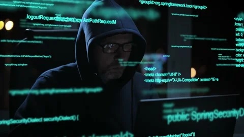 The programmer works with the code. Concept video using computer graphics Stock Footage 180023948
