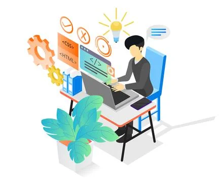 A programmer works イラスト素材