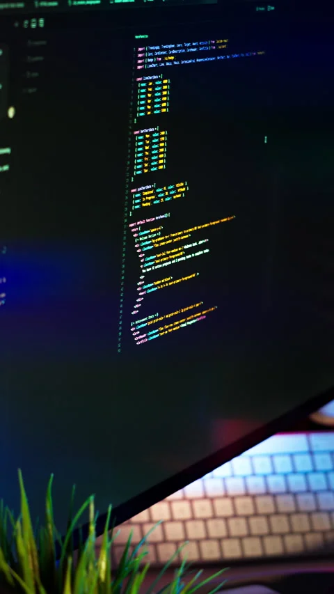 Programmer Workspace Code Monitor Setup Stock Footage 314390716