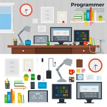 Programmer workspace with hardware Stock-Illustration