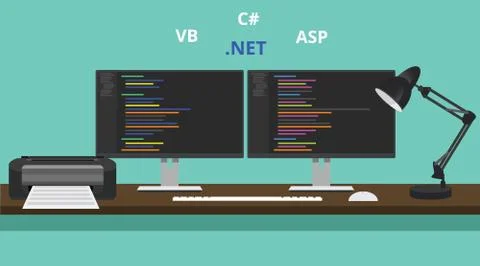 Programmer workspace visual studio .net technology asp vb basic Illustrazione stock