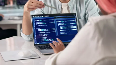 Programmer Writes Clean Code On Computer While Collaborating Stock Footage 333842176