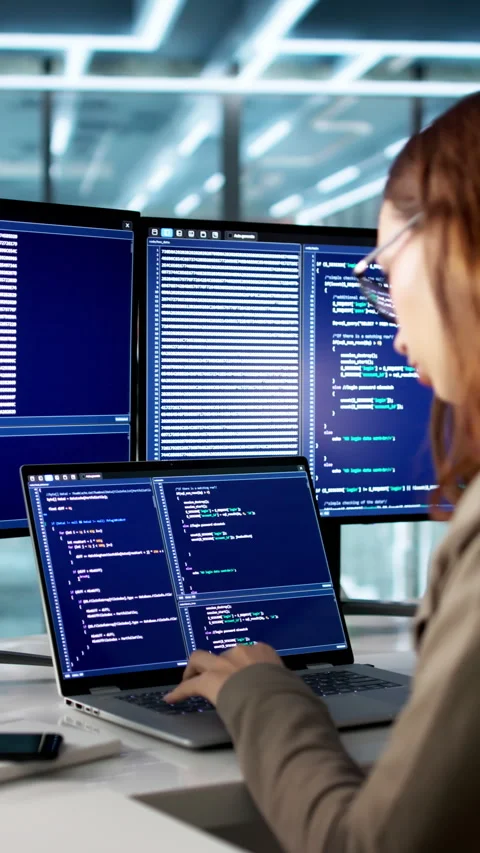 Programmer Writes Code On Desktop Software Stock Footage 334929309