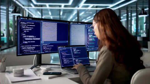 Programmer Writes Code On Desktop Software Stock Footage 335879513